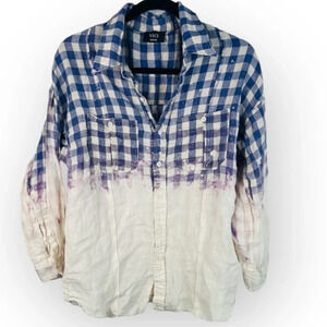 Vici Plaid Bleached Out Destroyed Hutton Up Shirt Size Medium Distressed